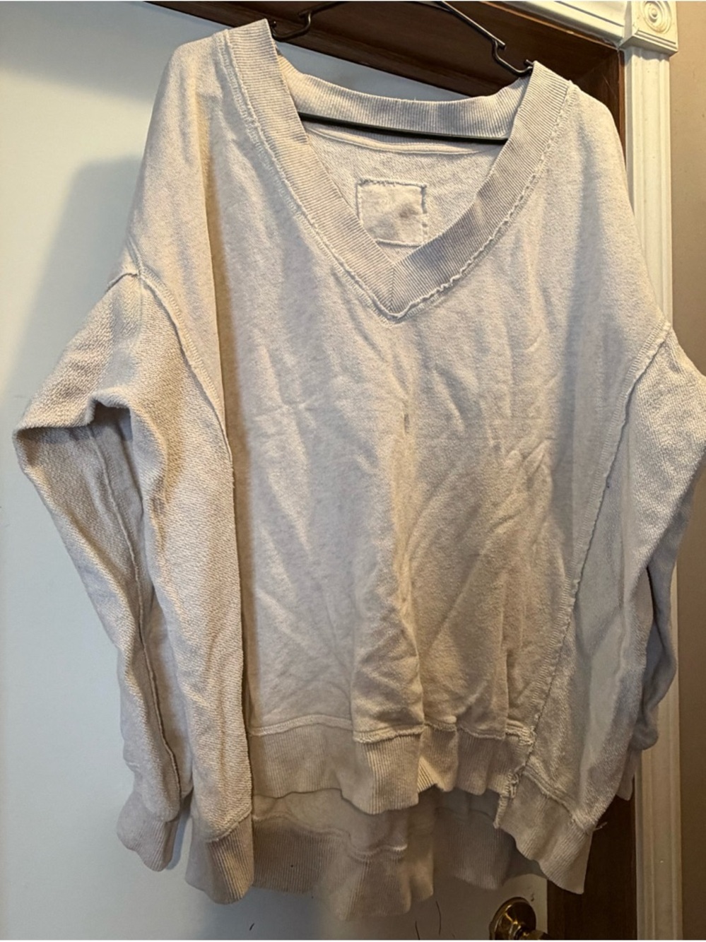 aerie Light Beige V-Neck Oversized Sweater